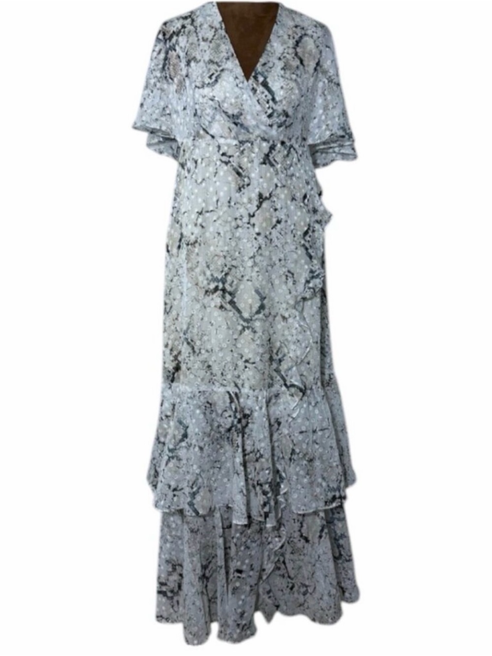 Snake Print Tiered Faux Wrap Maxi Dress Boho Wedding Guest Rachel Roy 6 - Picture 3 of 9